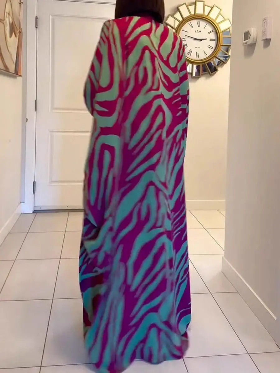 Batwing Printed Long Neck Maxi Dress