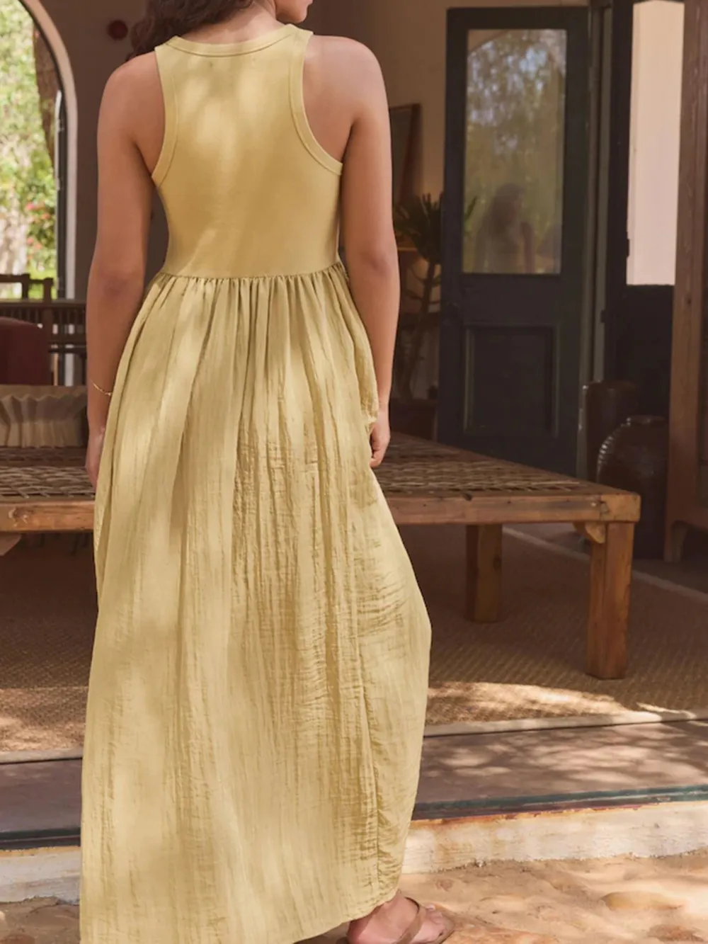 Classic Pure Color High-Waist Blended Dress