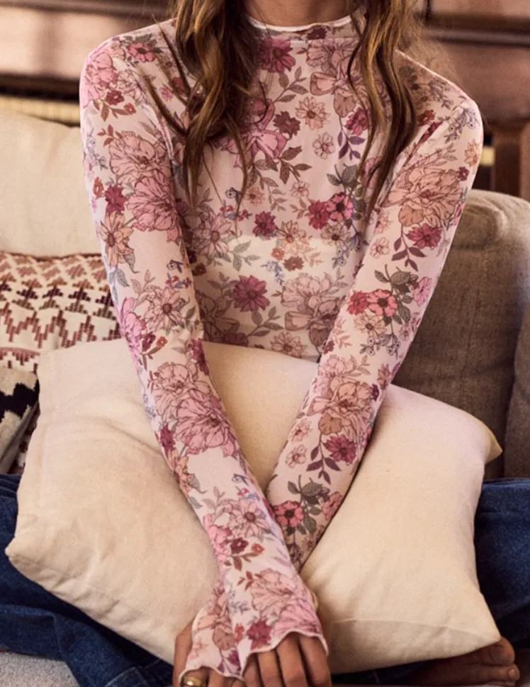 Colored Floral Mesh Tee