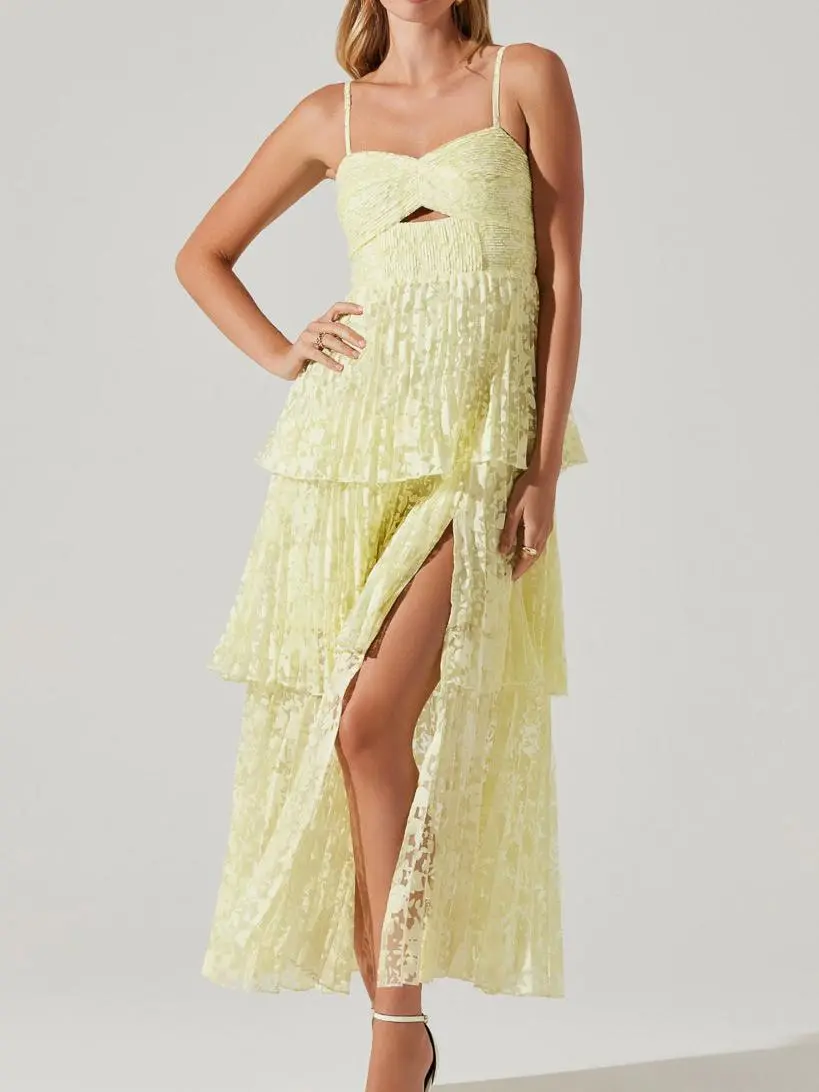 Tiered Keyhole Cutout Maxi Dress