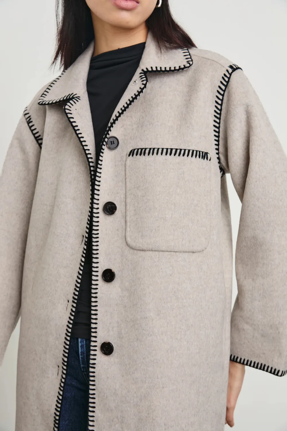 Contrasting-Color Sewn Wool Women's Jacket
