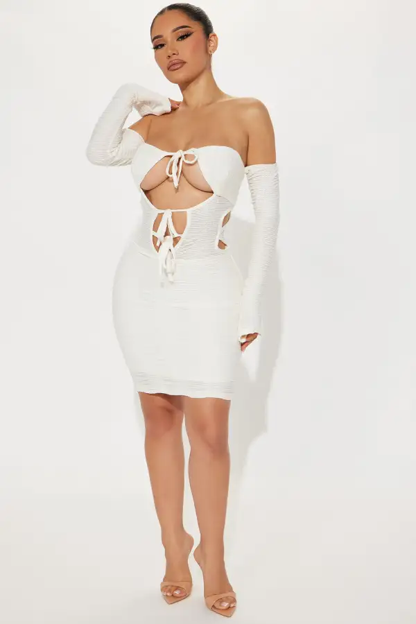 Nadia Textured Mini Dress - Cream