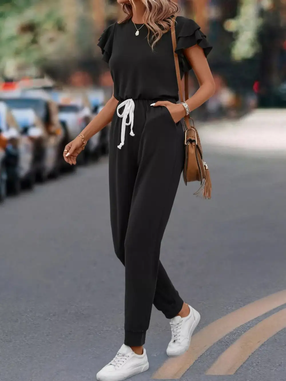 Ruffle Drawstring Jumpsuit