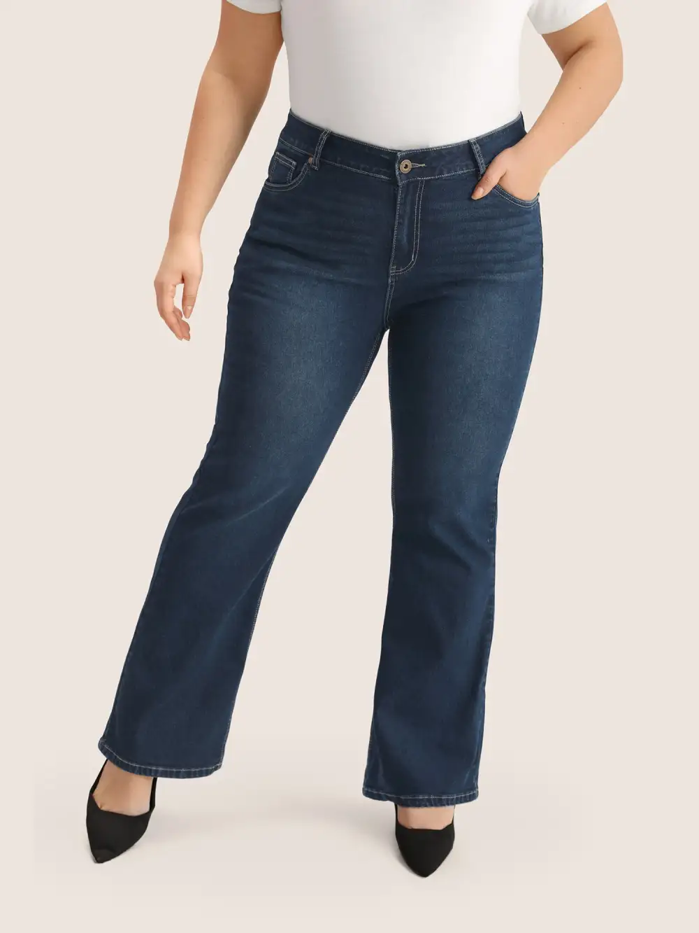 Plain Bootcut Pocket Zipper Fly Jeans