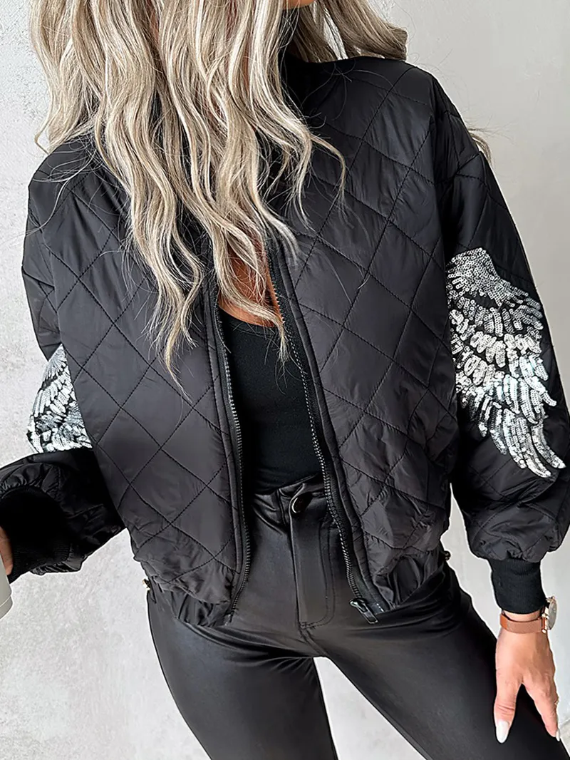 Women's Casual Sequined Wings Pattern Jacket