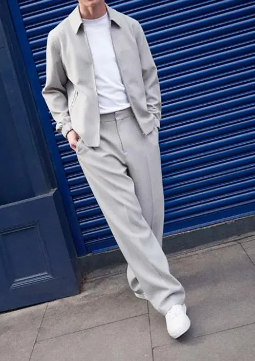 Men's Grey Striped Lapel Jacket