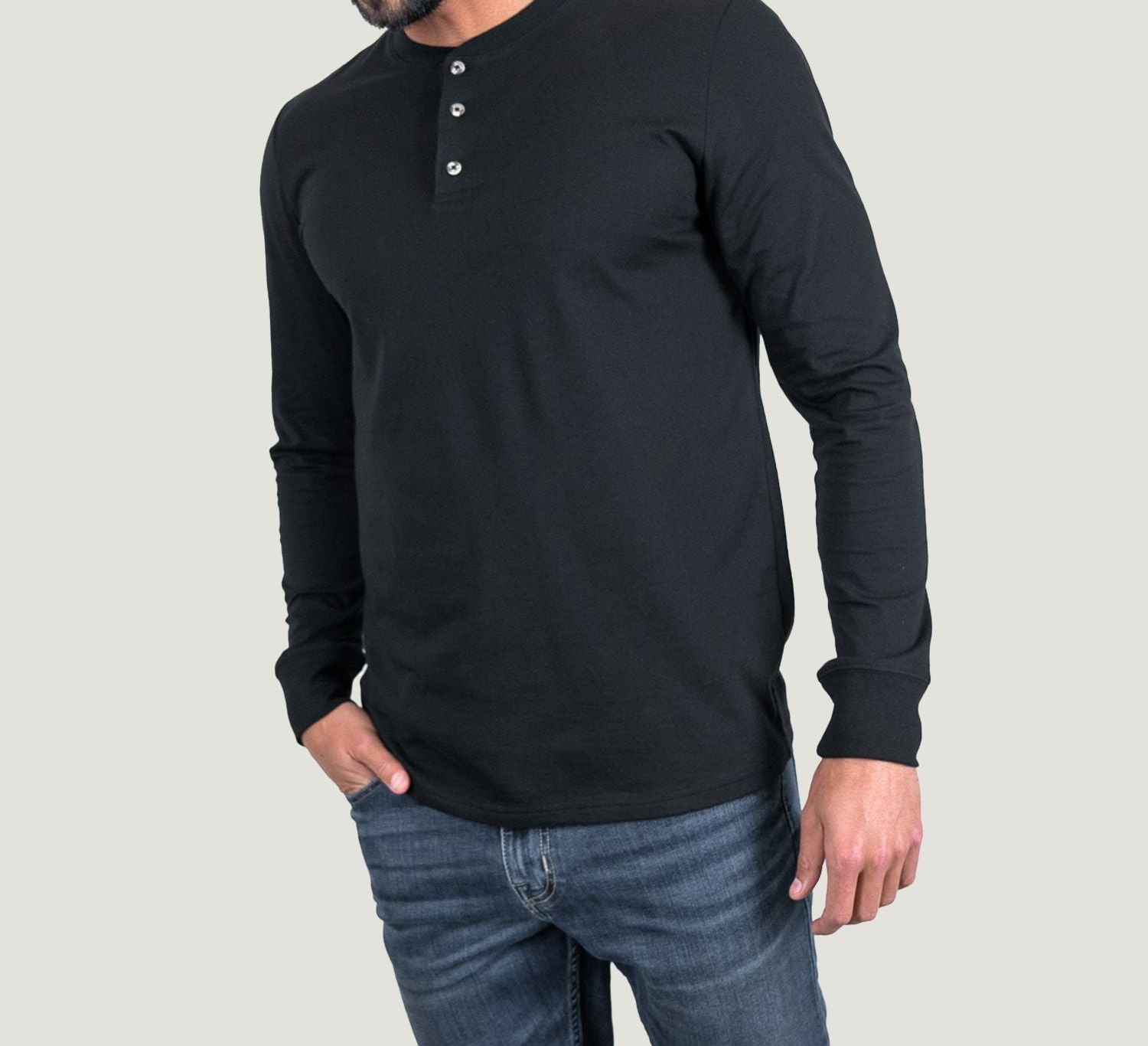 All Black Long Sleeve Henley 3-Pack
