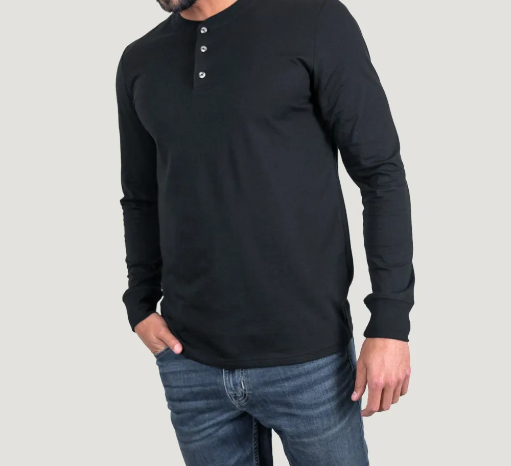All Black Long Sleeve Henley 3-Pack