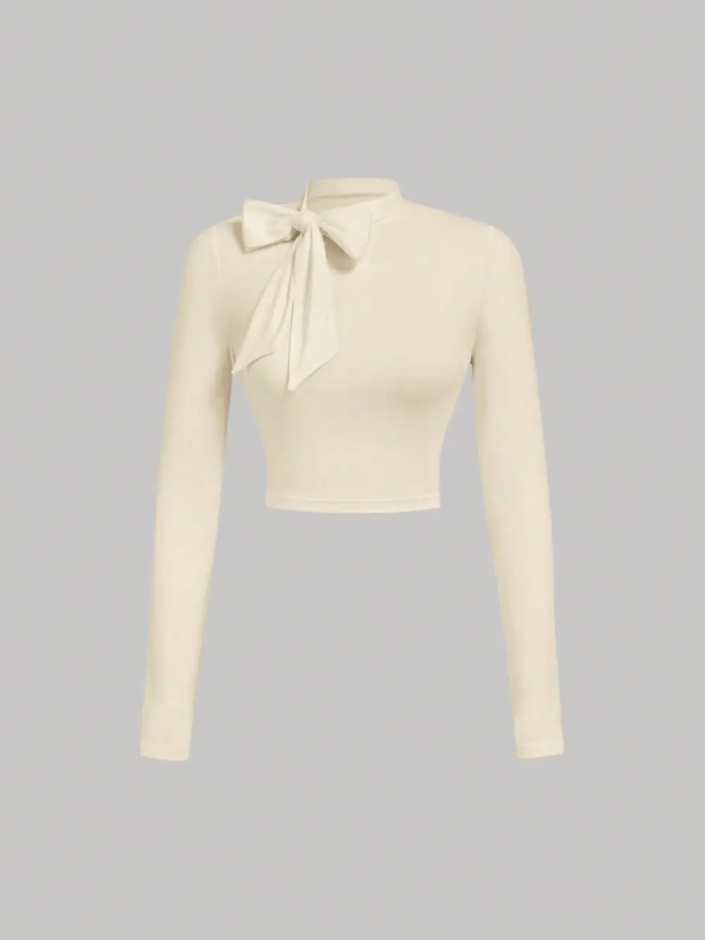 Women's Bow Tie Knot Rib-knit Round-Neck Blouse