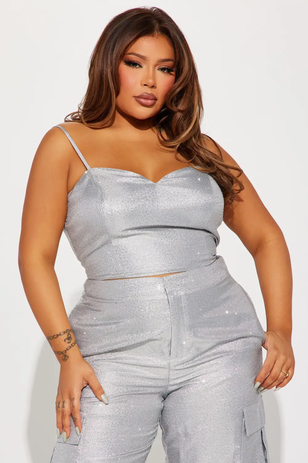 Pure Attraction Metallic Pant Set - Silver