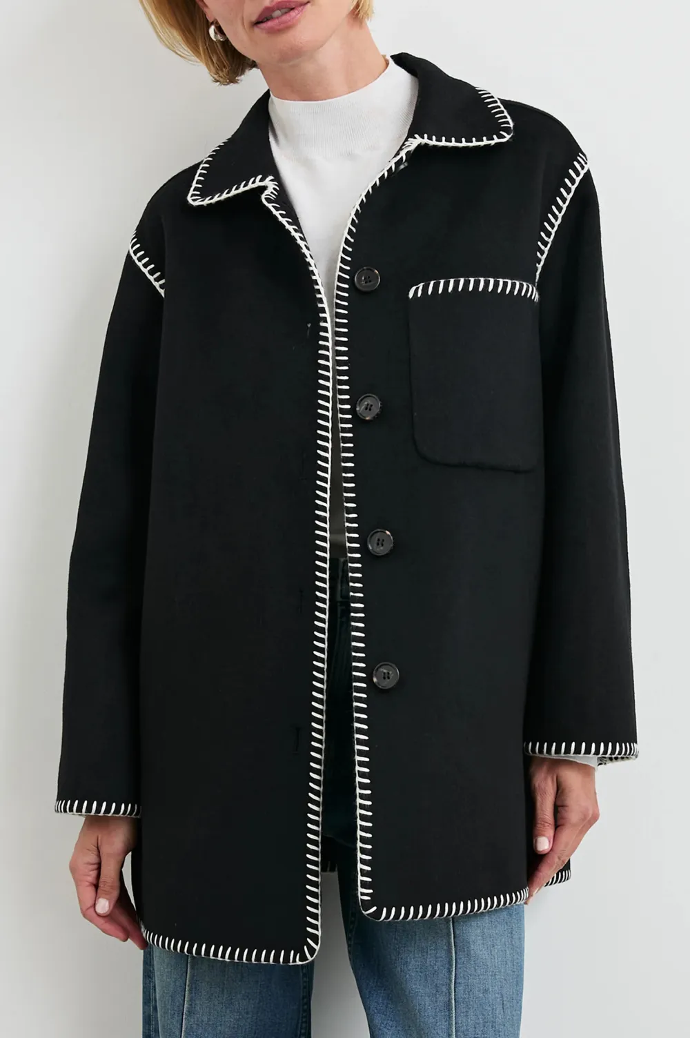 Contrasting-Color Sewn Wool Women's Jacket