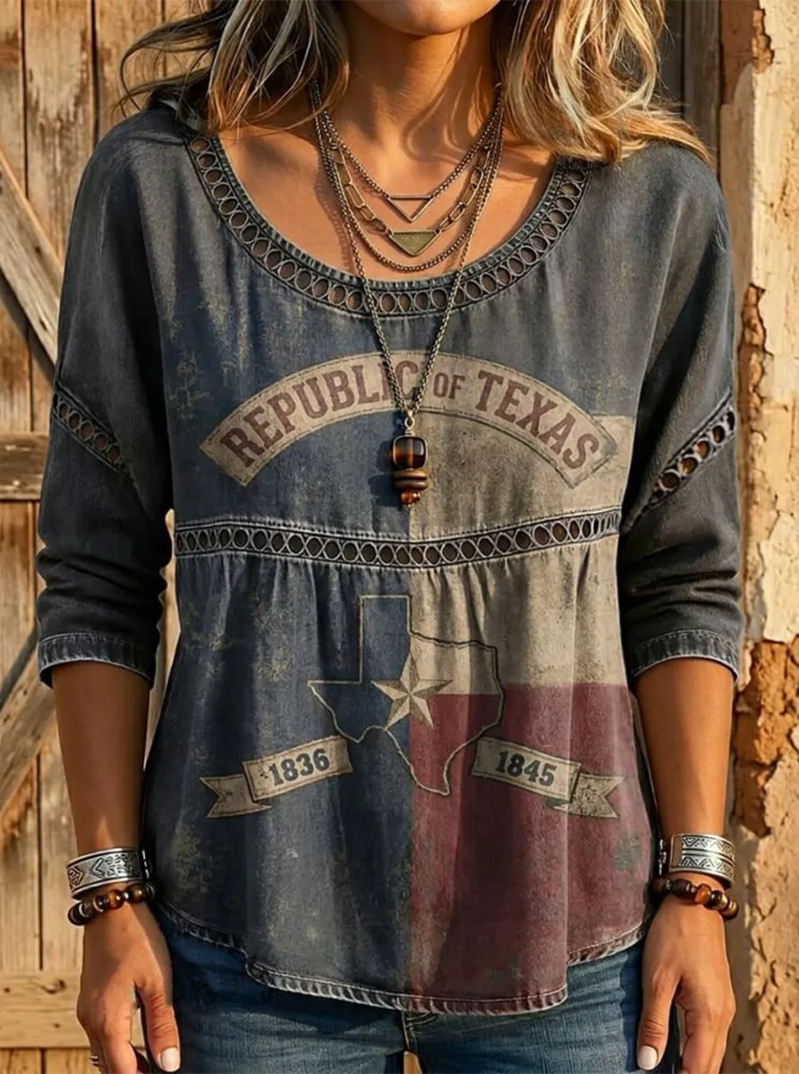 Women'S American 250Th Retro Western Art Printed Casual Top