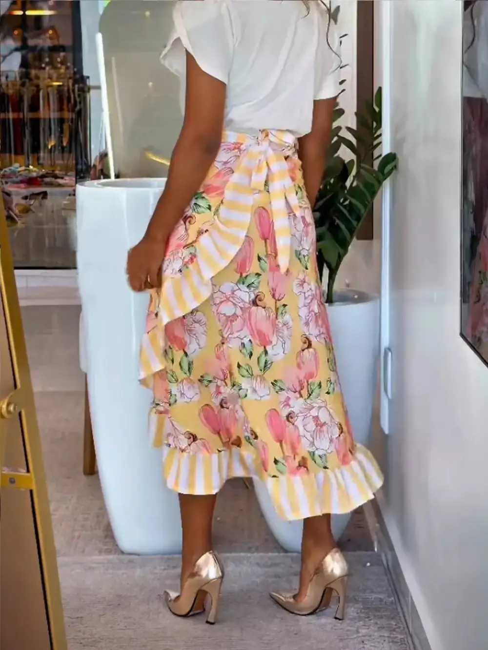 Ruffle Floral Midi Skirt