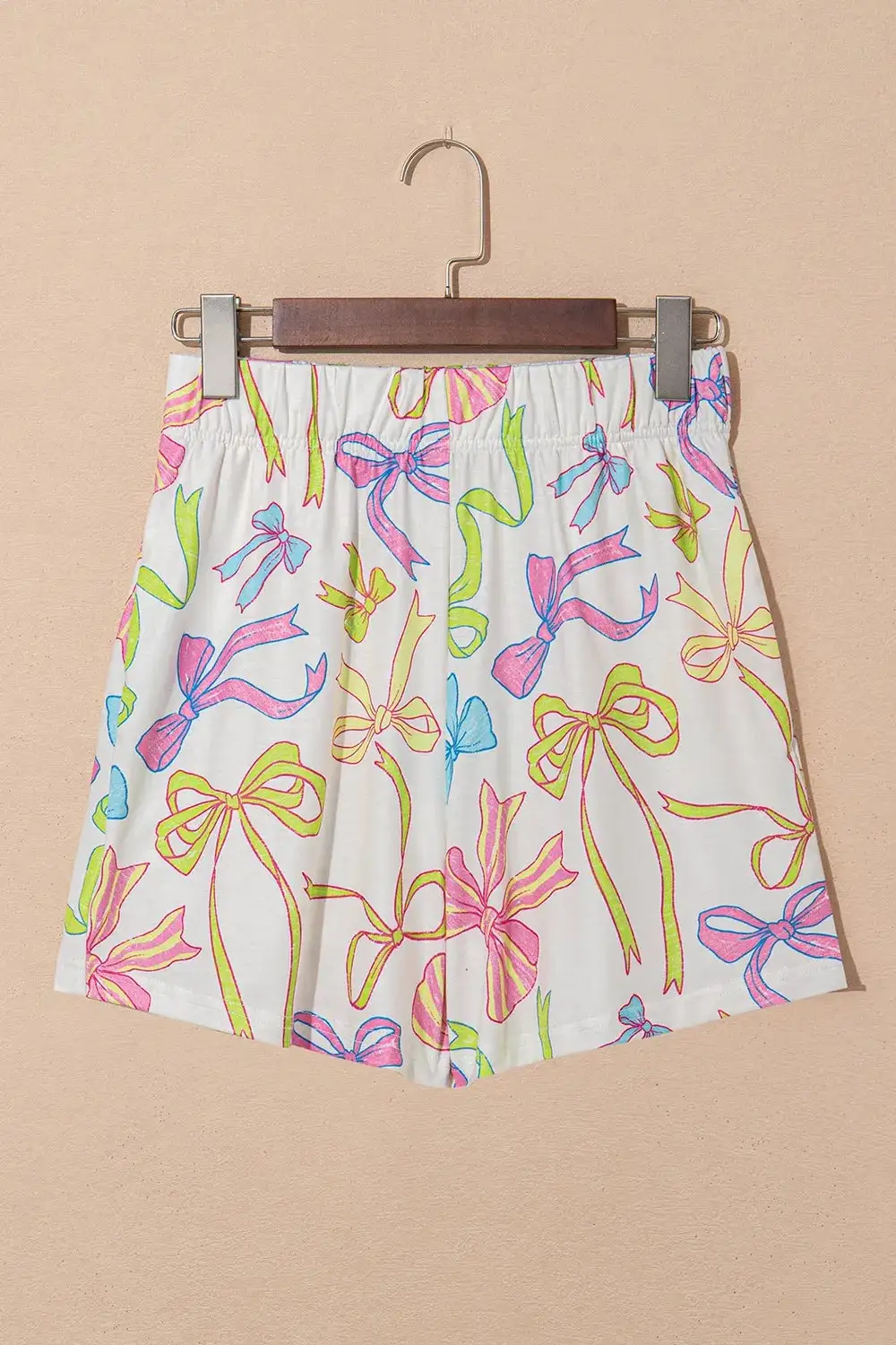 Cheerful Bow Print Elastic Pull On Casual Shorts