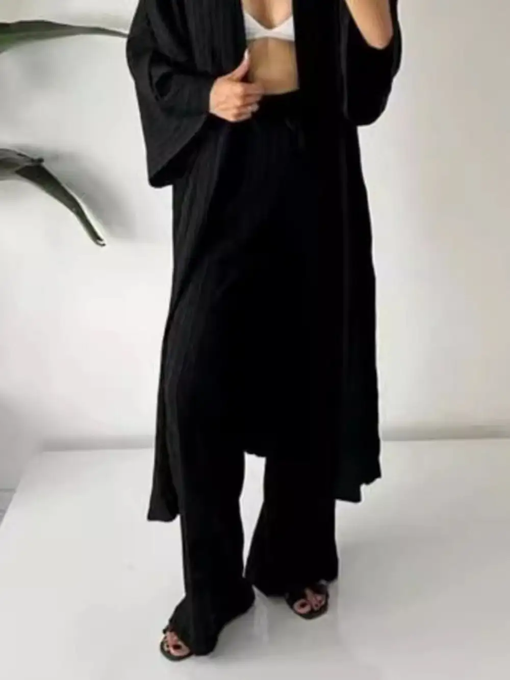 Textured Knit Cardigan and Pants Set