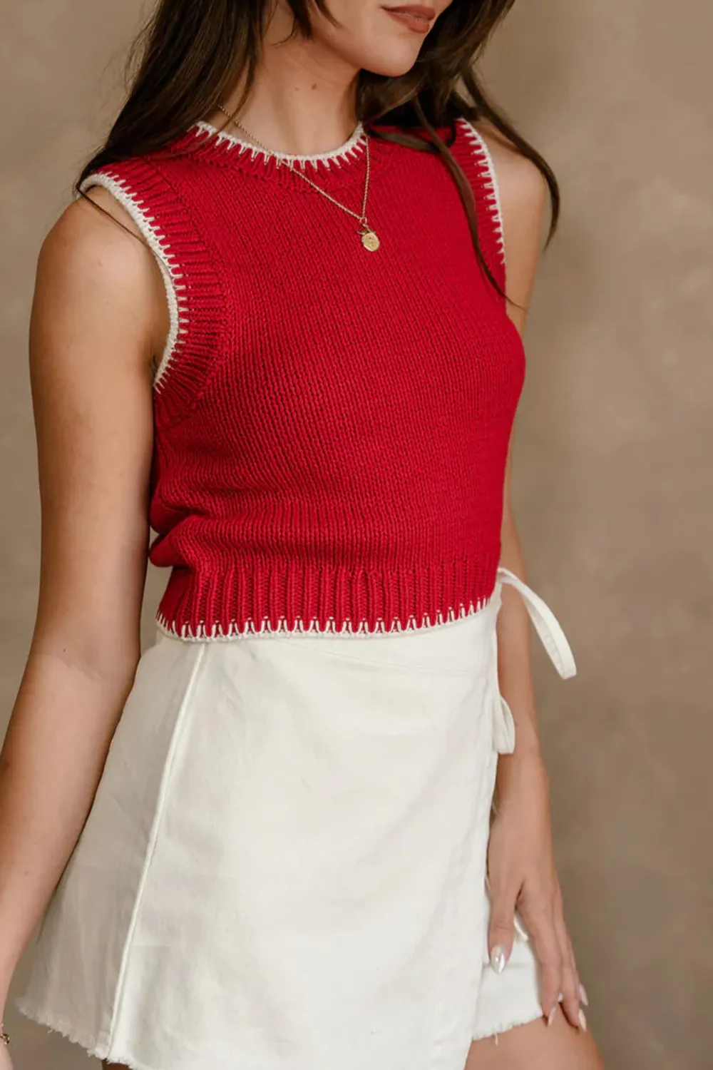 Contrast Color Trim Sweater Vest