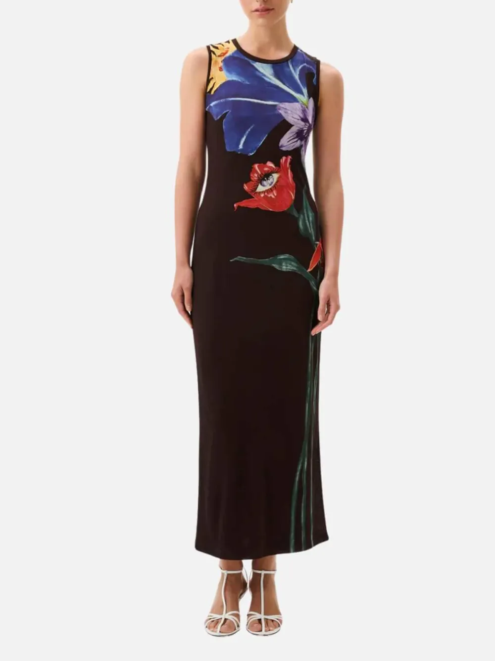 Slit Flower Printed Sleeveless Dress