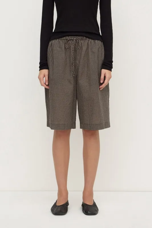 Brown & Black Checked Longline Short