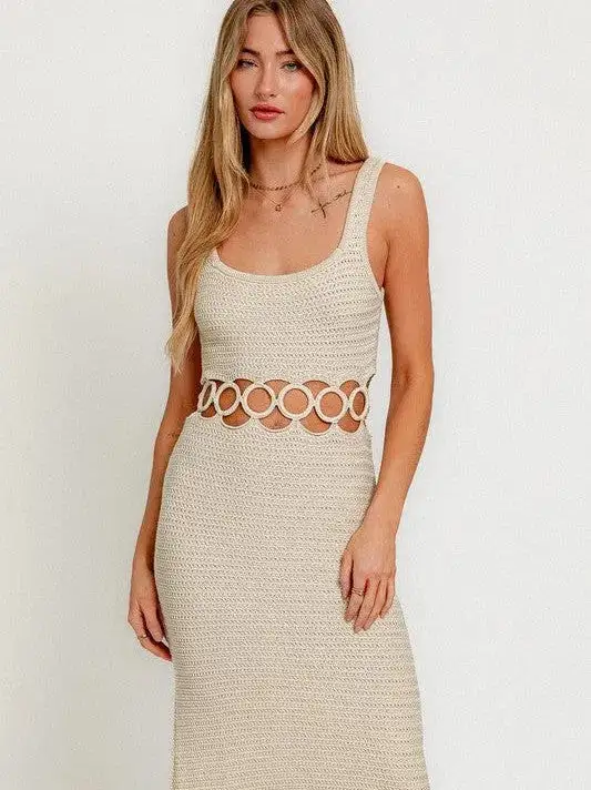 Fashion is an Attitude Square Neck Sleeveless Crochet Midi Dress