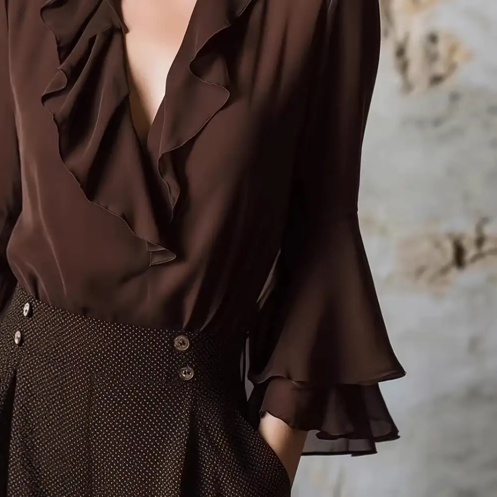 Ruffle Trim V-Neck Shirt