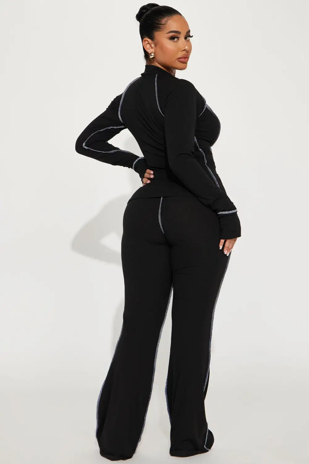Carlie Ribbed Pant Set - Black