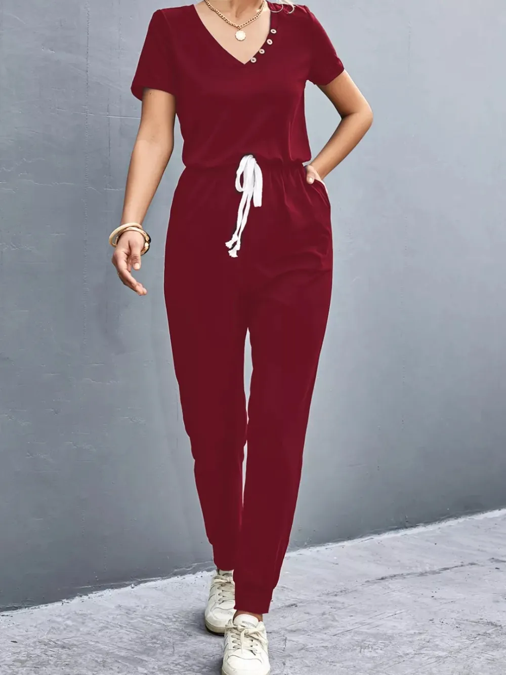 Everyday Drawstring Casual Jumpsuit