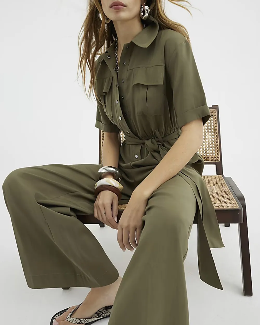 Long Pants Elegant Style Lapel Women's Jumpsuits