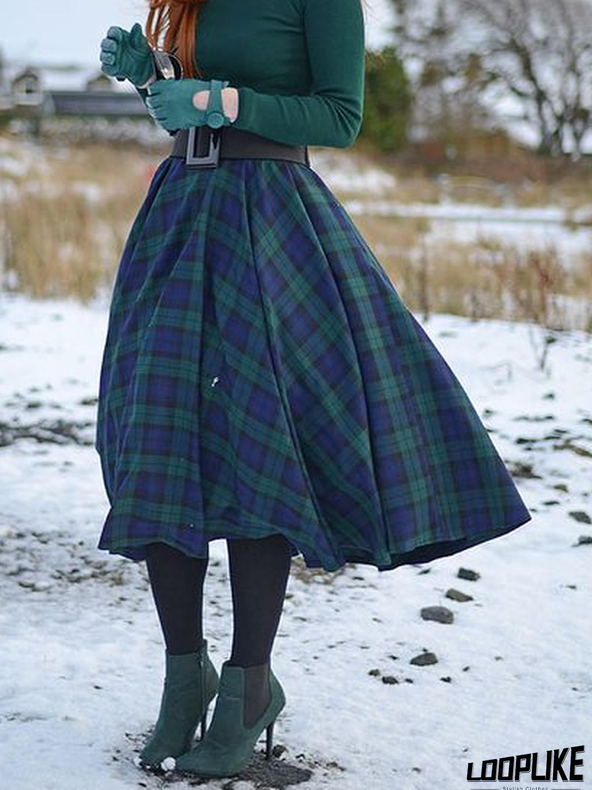 Casual Cotton-Blend Checkered/plaid Skirt