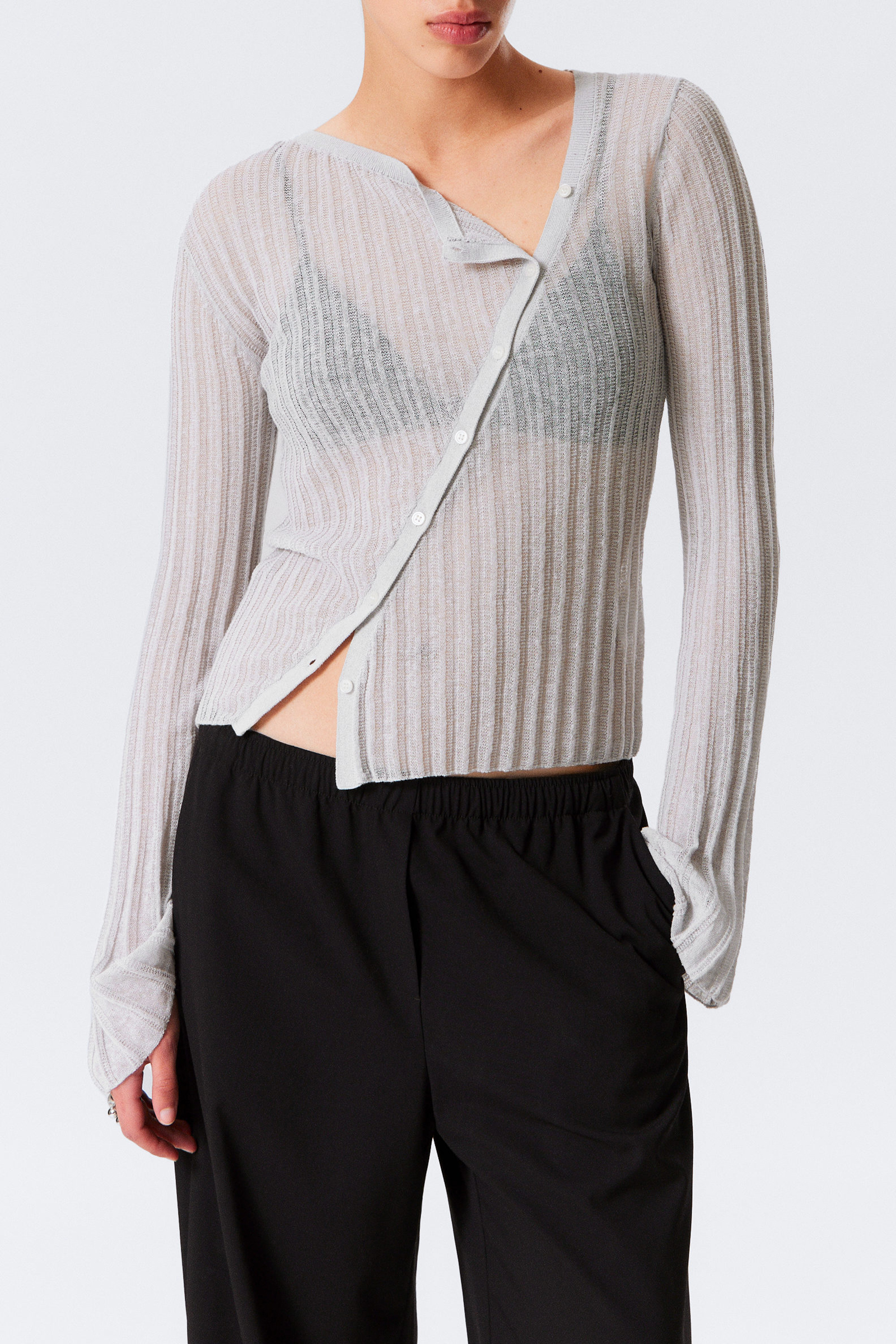 Asymmetrical Neck Long Sleeve Cardigan