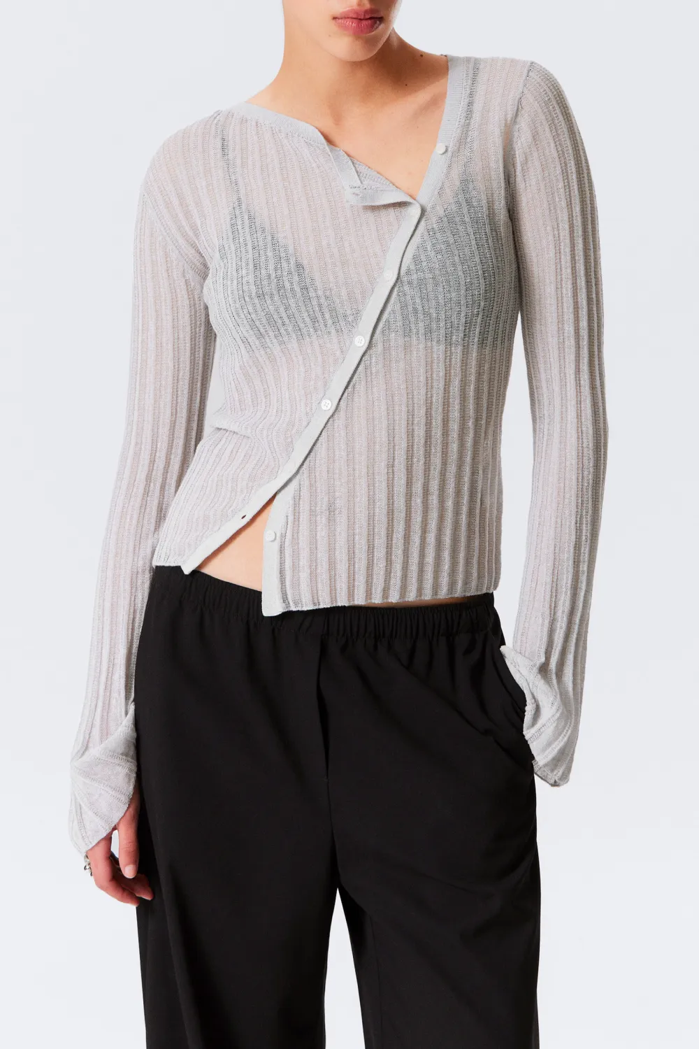 Asymmetrical Neck Long Sleeve Cardigan