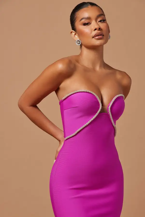 Nicole Embellished Midi Dress - Magenta