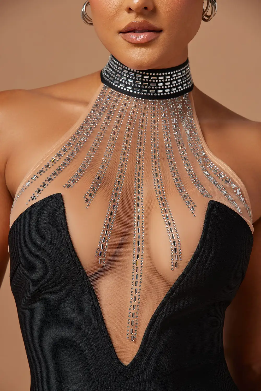 Lina Embellished Bandage Midi Dress - Black