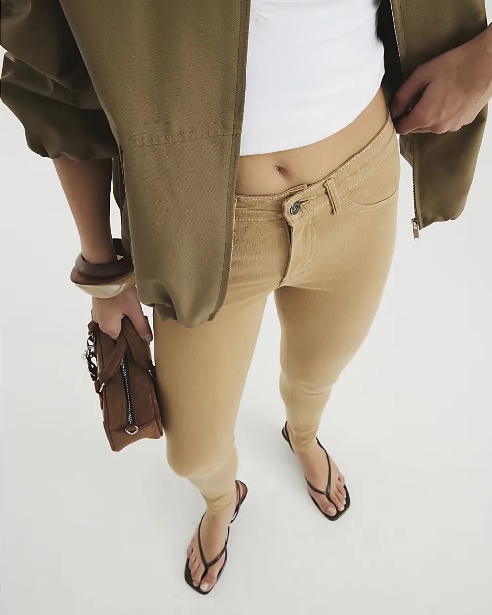 Light Brown Women's Slim Fit Cotton Jeans