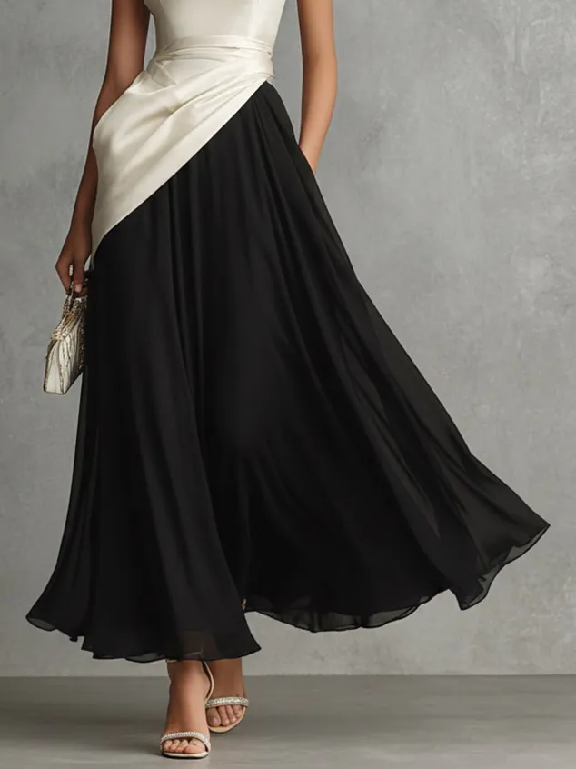 Block Strapless Satin Maxi Gown