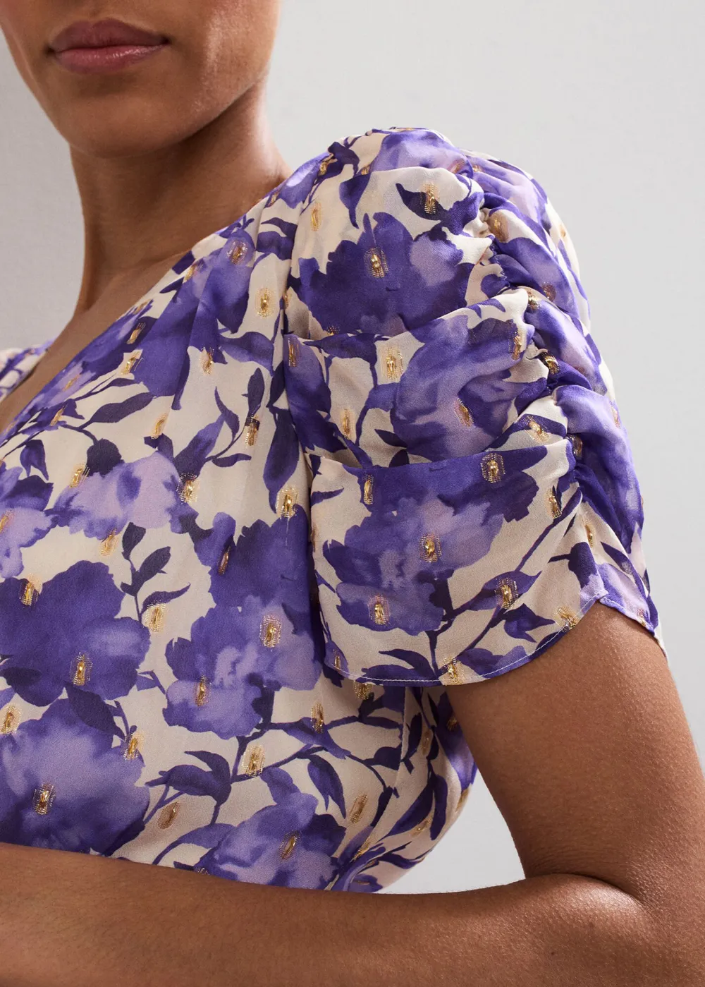 Elegant And Versatile Purple Printed V-Neck Dress