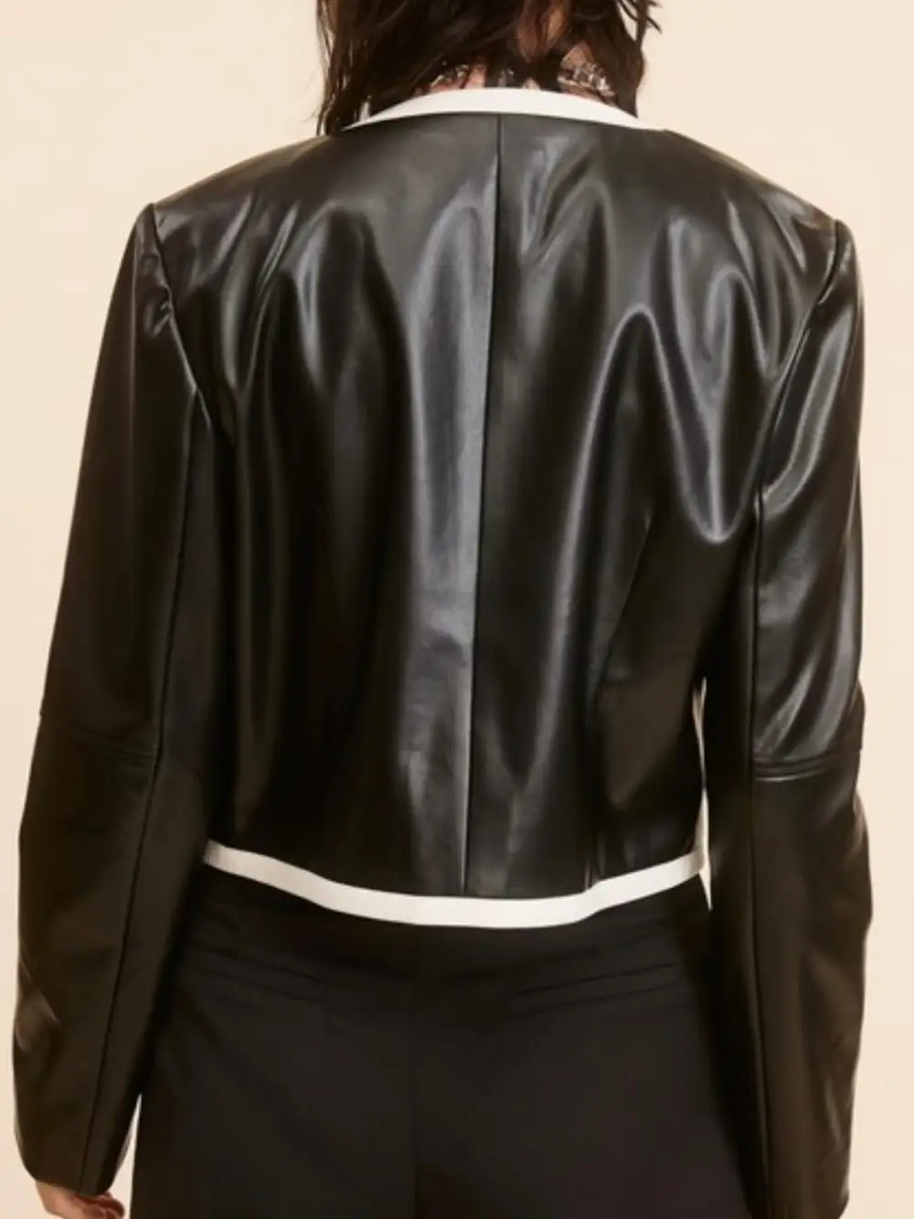 Piping Detail Pleather Crop Jacket