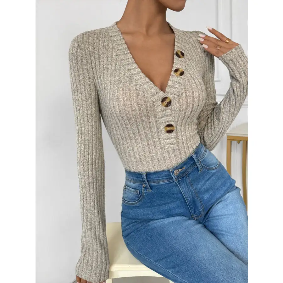 V Neck Long Sleeve Bodysuit Apparel