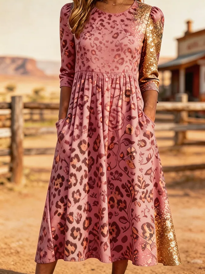 Women's Western Style Leopard Print Art Flash Print Dress