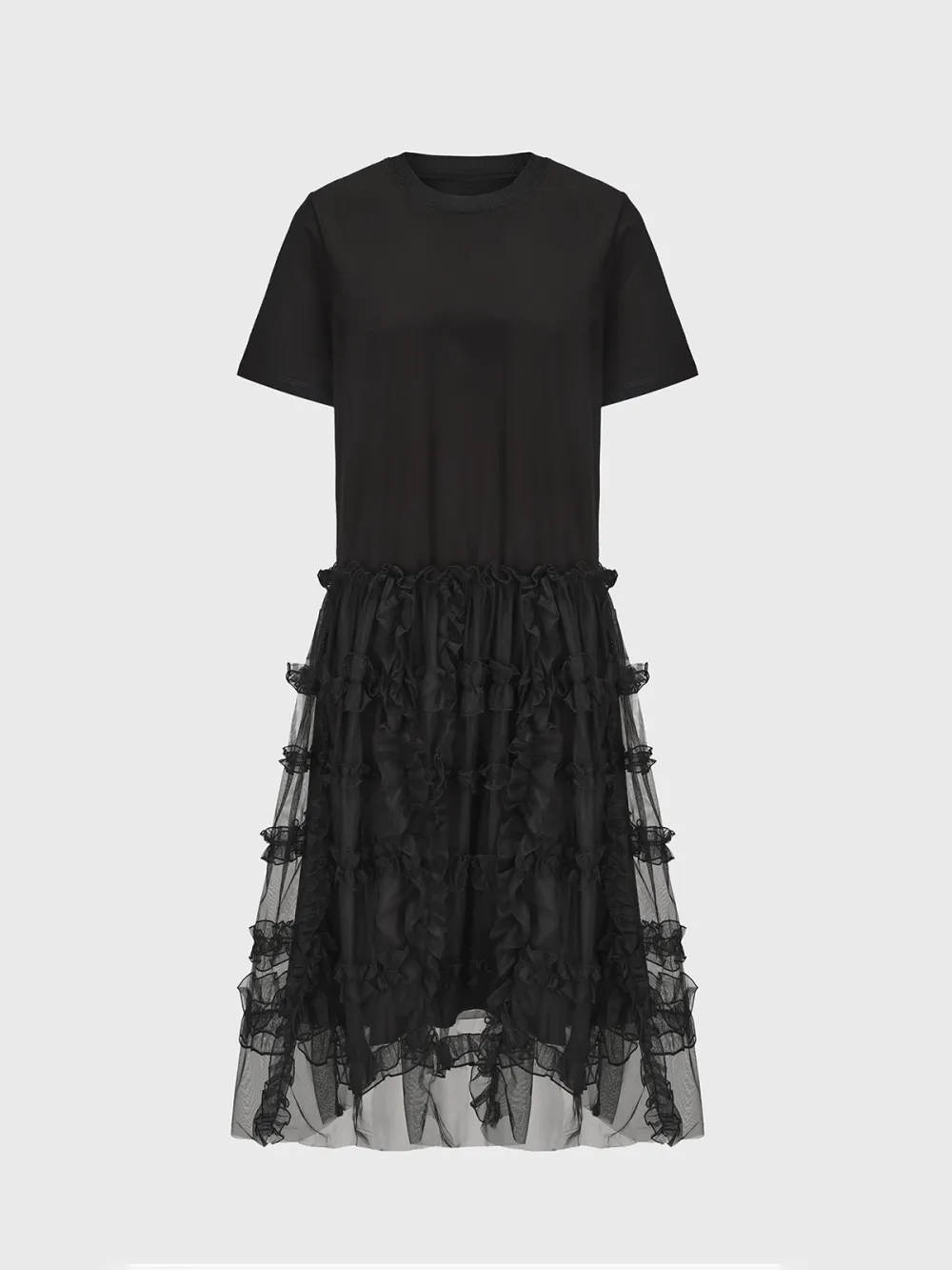 Layered Mesh Ruffle Short - Sleeve Dress
