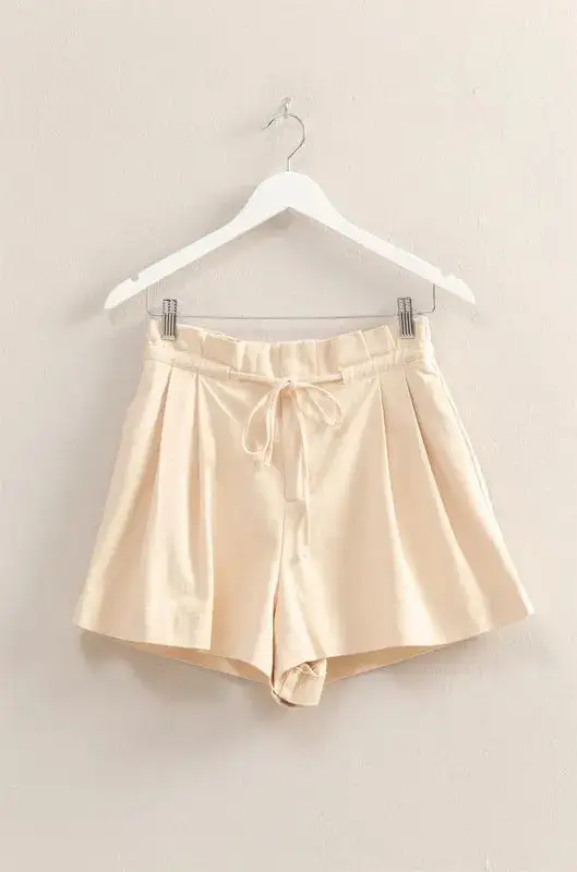 High Waisted Washed Twill Paperbag Shorts