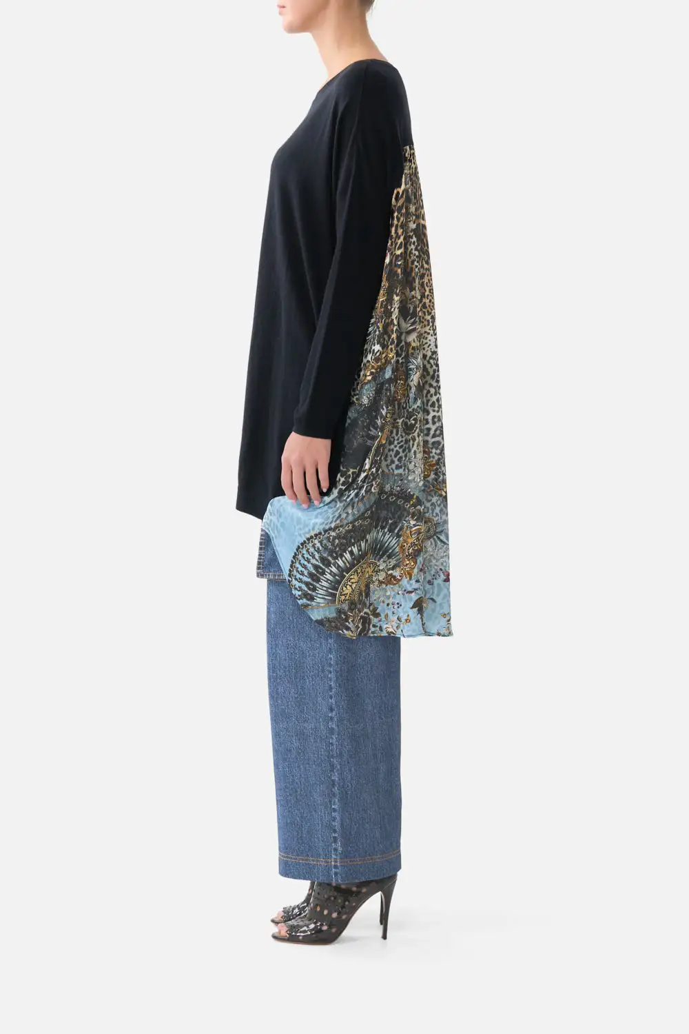 Knit Pullover with Pleated Silk Back Top