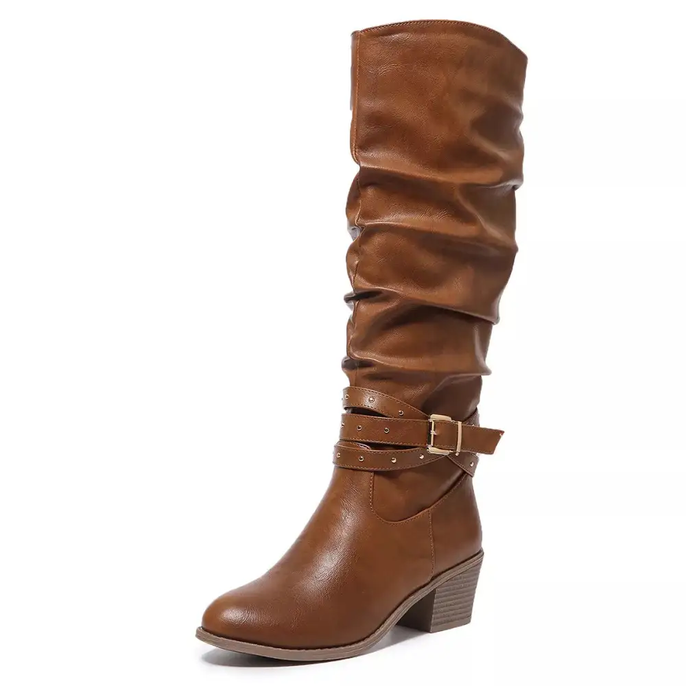Round Toe Block Heels Boots