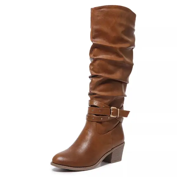 Round Toe Block Heels Boots