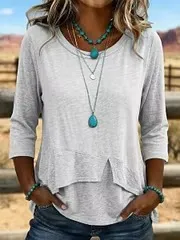 Women'S Retro Art Knitted Splicing Asymmetric Shirt