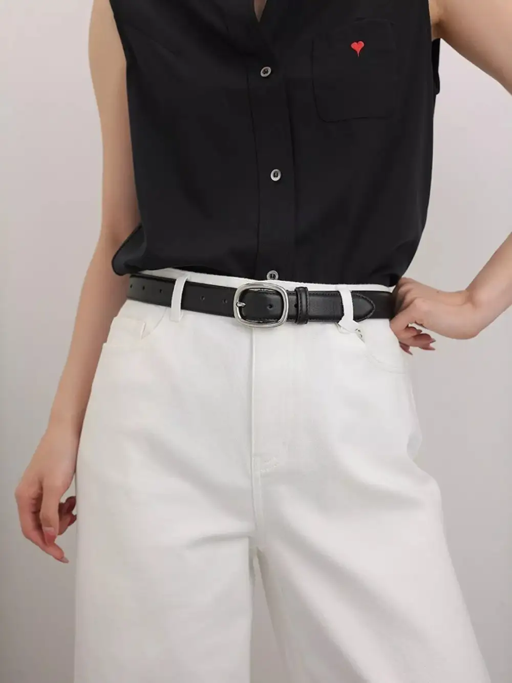 Leather Belt with Oval Buckle