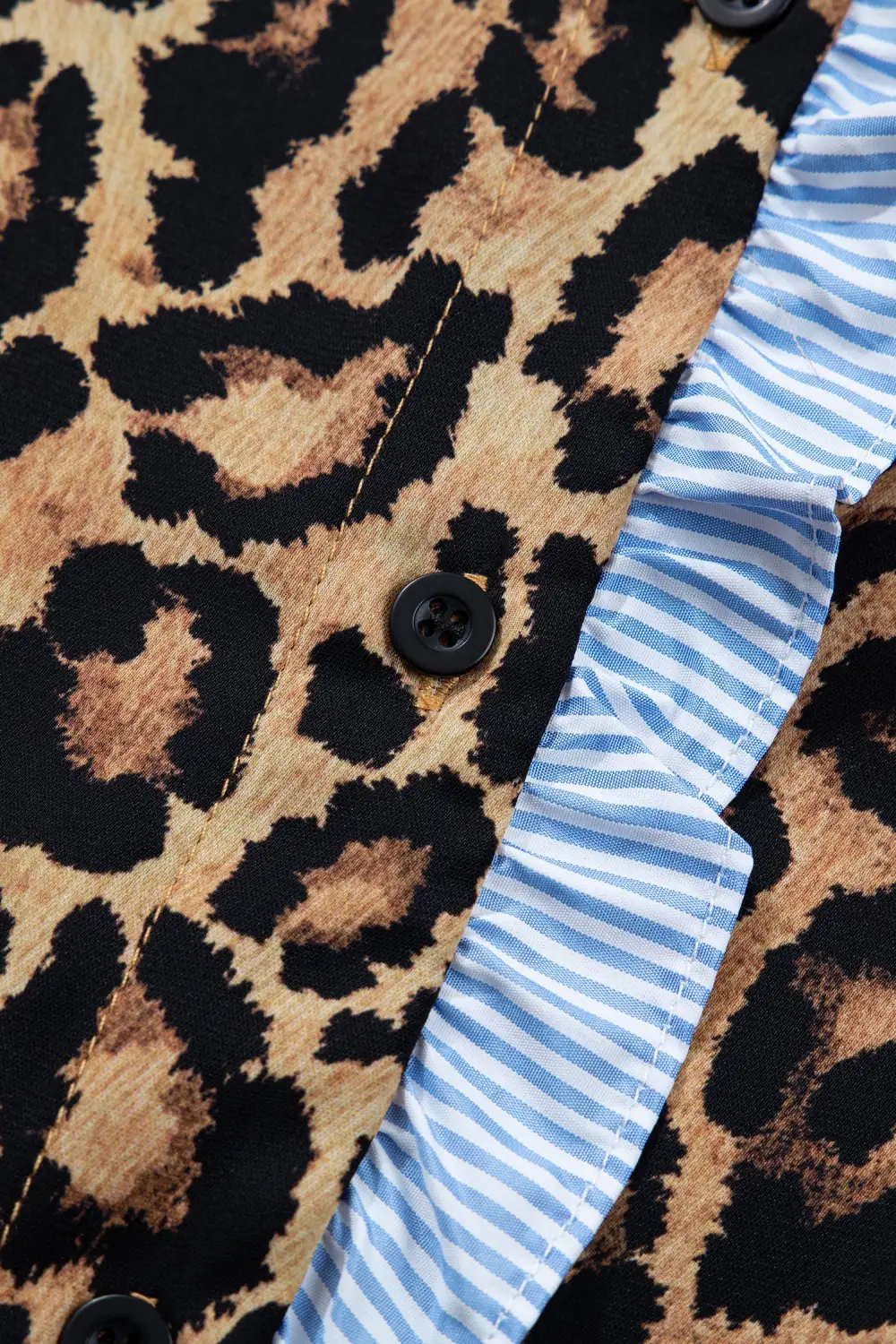 Striped Leopard Print Frilled Shirt Blouse