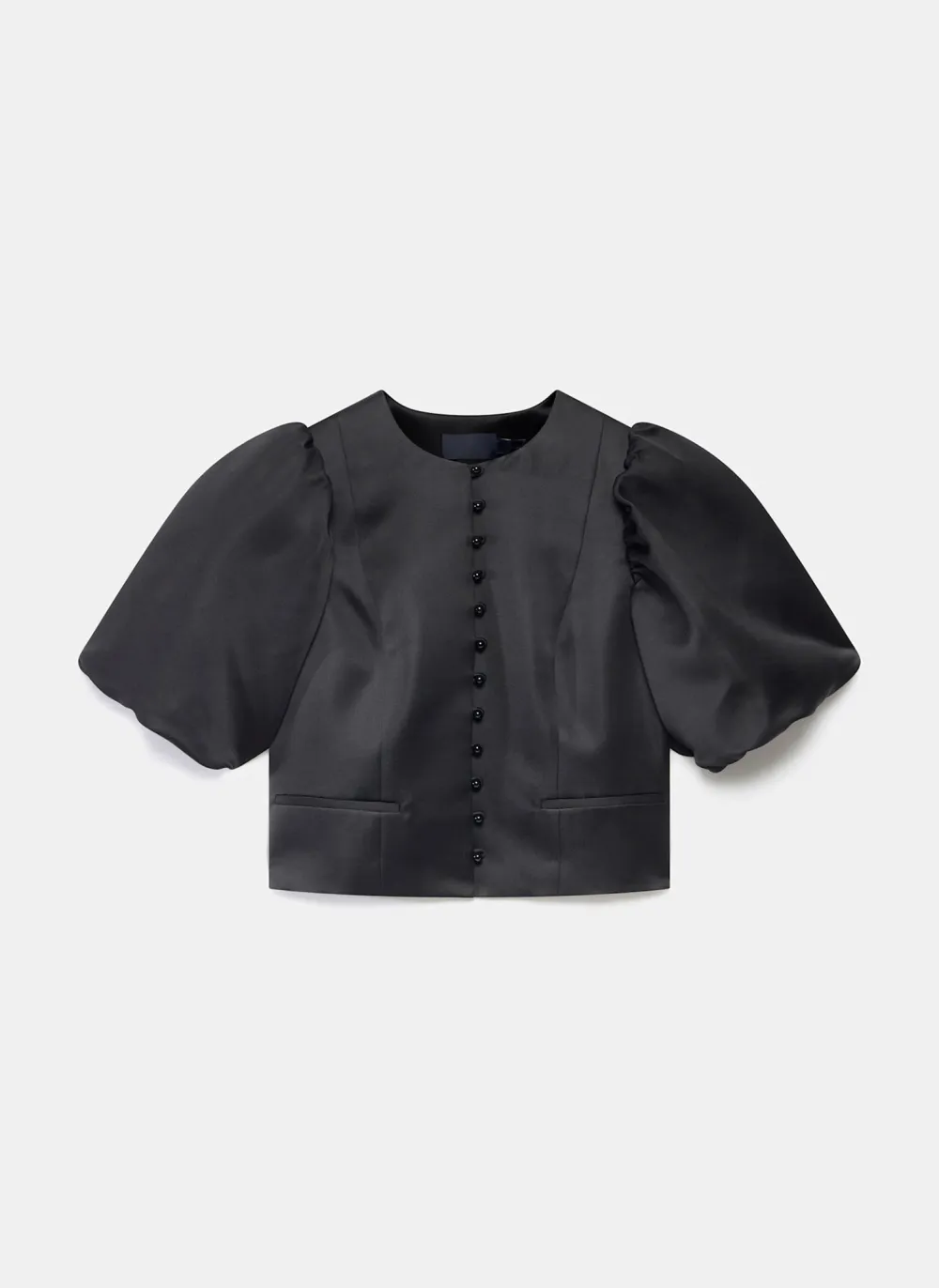 Casual Style Black Puff Sleeve Satin Jacket