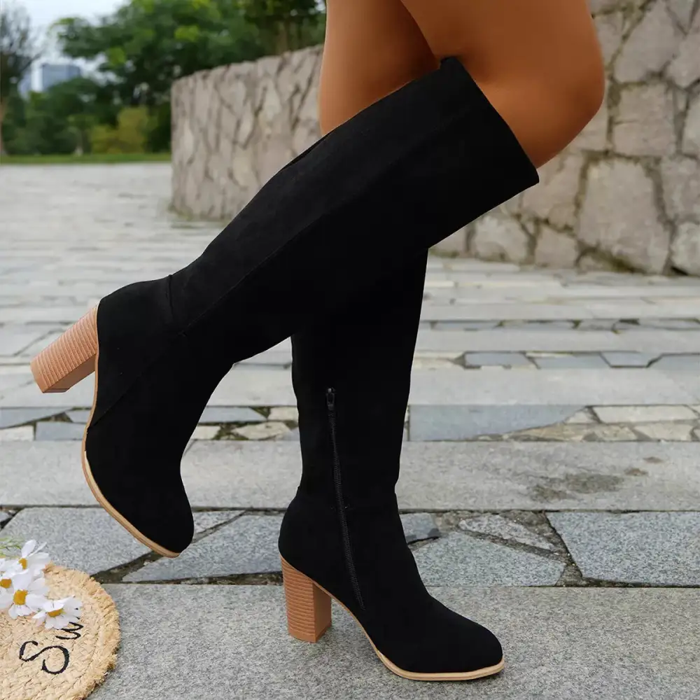Modern Refined Pointed Toe Block Heel Boots