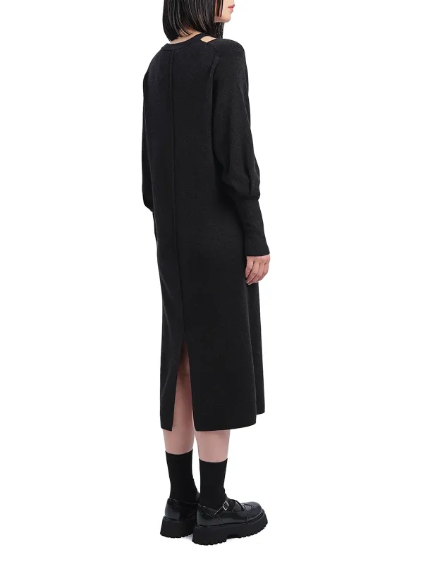 Long - Sleeve Loose - Fit Midi Dress