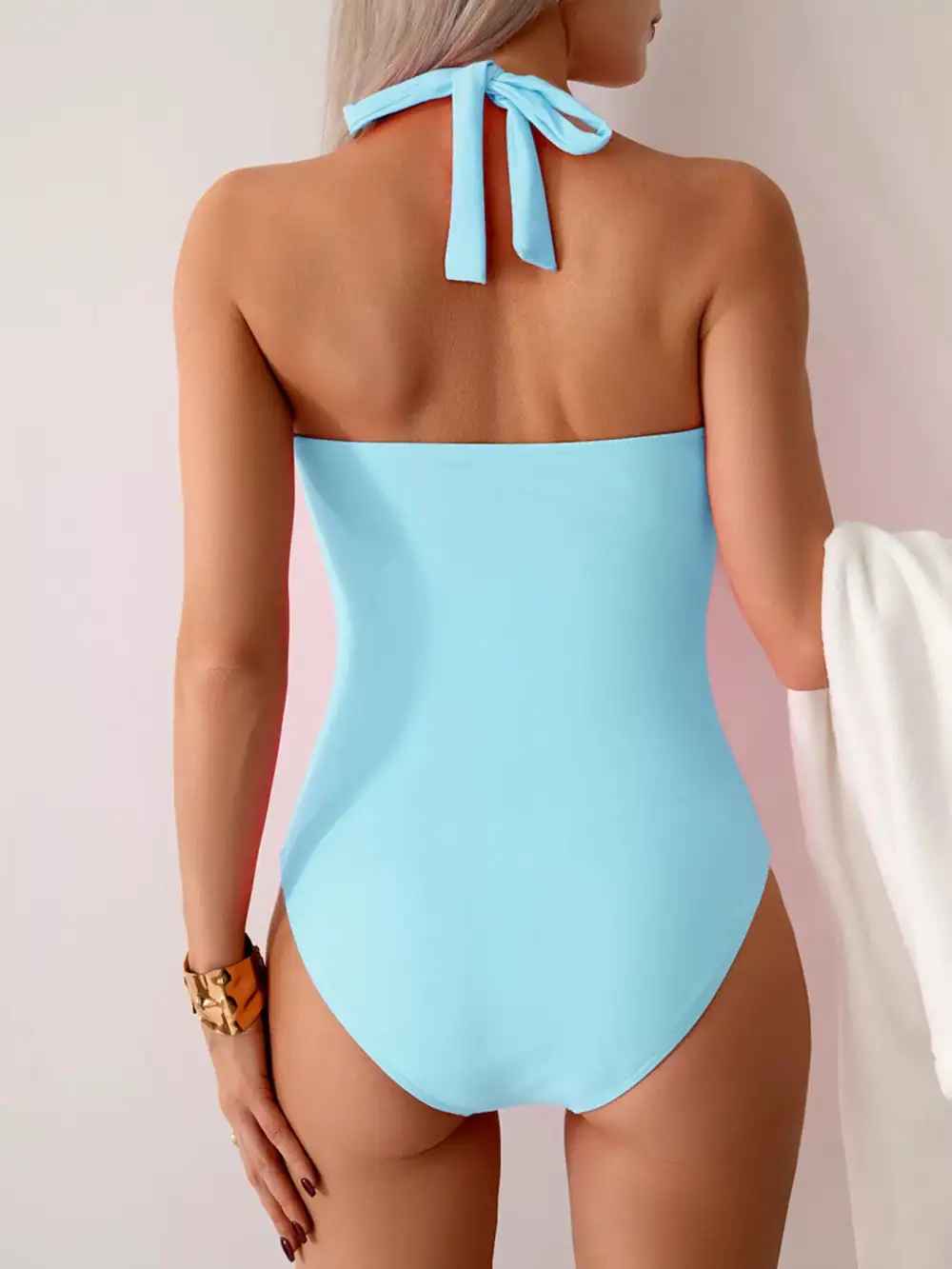 Ruched Halter One Piece Swimsuit